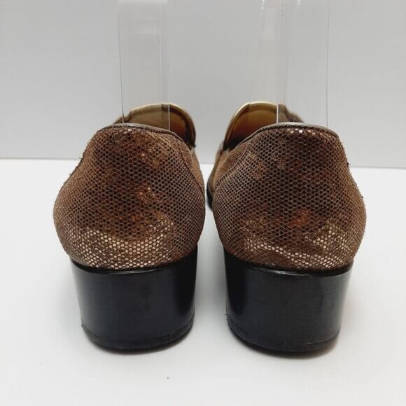 AMALFI Snake Pattern Square Toe Penny Loafer Chunky Block Heels Tan Gold Sz 7.5 - Picture 9 of 12